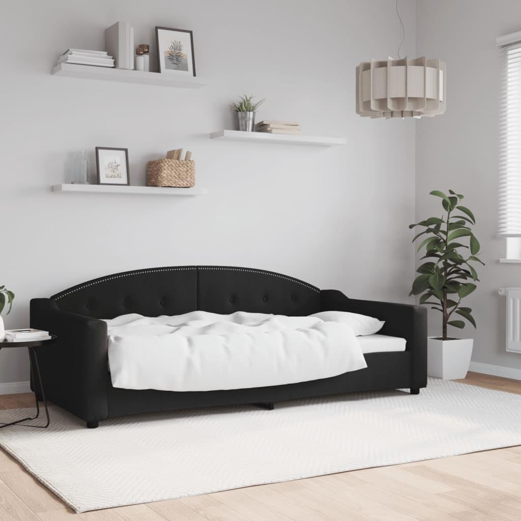 vidaXL Letto da Giorno Nero 90x190 cm in Tessuto, Divano Letto, Divano Letto Singolo, Divano Letto in Tessuto, Letto per Ospiti, Divano Letto Moderno