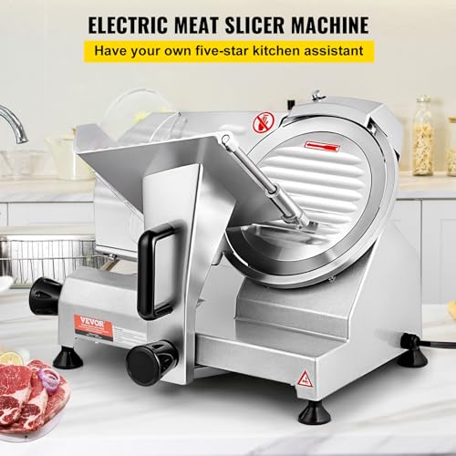 Image of VEVOR Commercial Meat Slicer, 200W Electric Deli Food Slicer, 0-12mm Adjustable Thickness Electric Meat Slicer, 350-400RPM Slicer with 8.7'' Chromium-plated Steel Blade for Home & Commercial Use