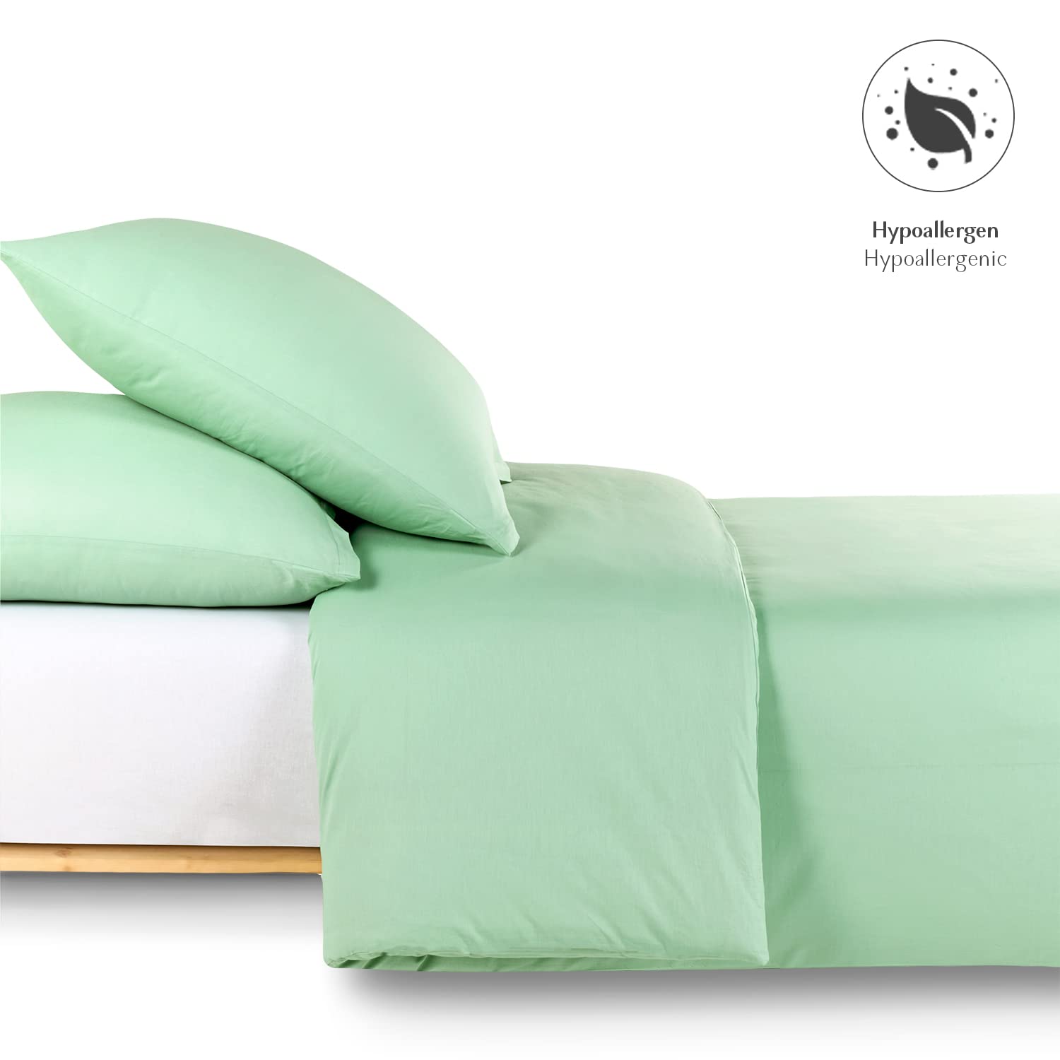 Alreya Renforcé Housse de Couette 100% Coton - 155 x 220 cm - Parure de lit avec 1 taie d'oreiller 80 x 80 cm avec Fermeture éclair - Vert