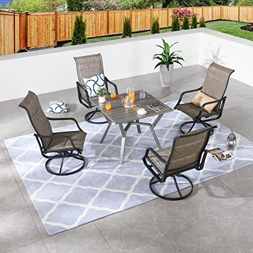 Image of LOKATSE HOME 5 Pieces Patio Dining Set Metal Furniture Outside Swivel Chairs and Square Table, Gray