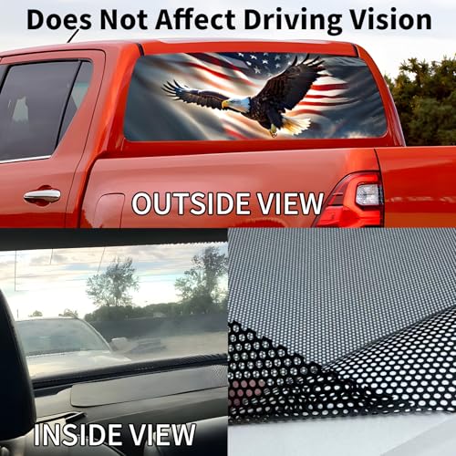 Image of Back Window Decals for Trucks - 65x17.3 in American Flag Window Decal Rear Window Decals for Truck Decor, Creative Truck Rear Window Decal for Personalized Decoration - Eagle-4-S