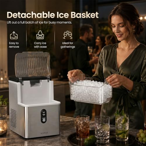 Image of Kismile Nugget Ice Maker Countertop, 35Lbs /24H Pebble Ice Maker with Chewable Pellet ice, First Ice in 7 Mins, Self-Cleaning Ice Machine with Removable Basket for Home & Kitchen(Sliver