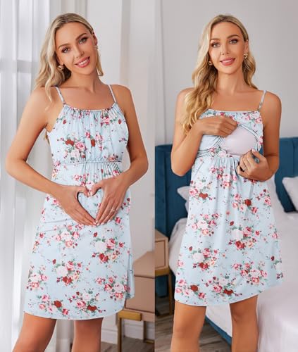 Image of Ekouaer Women's Nursing Nightgown Maternity Dress Breastfeeding Gown Full Slips Sleepwear