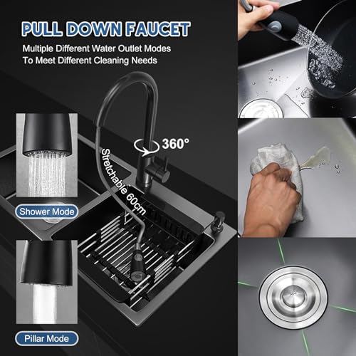 Évier de cuisine double cuve multifonction avec robinet douchette