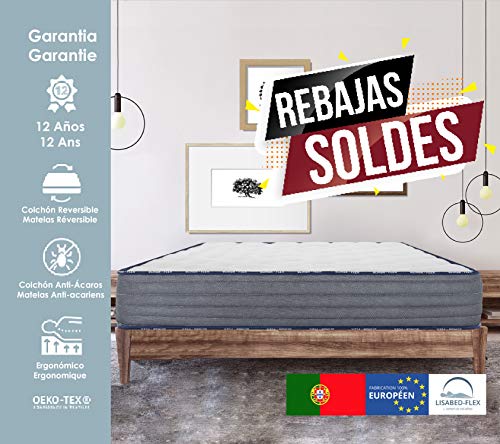 Lisabed Flex  Pack Matelas_Offre Deux Oreillers - 140x190 - Módele Olinda-Flex, Viscoélastique/Mousse mémoire de Forme Haute densité, Noyau Fresh Natur, gamme d'hôtels Prestige, 22 cm