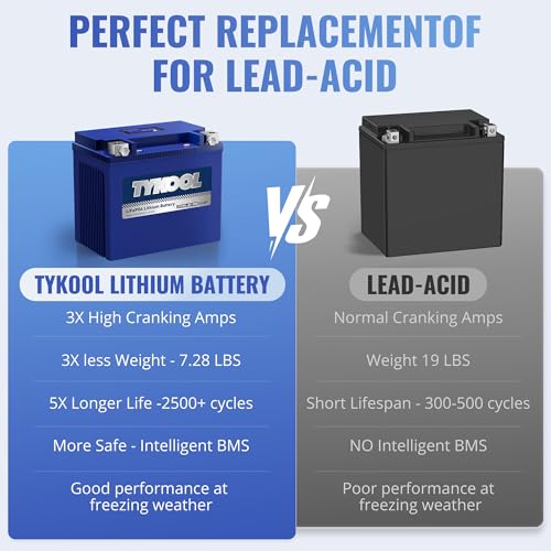 Image of TYKOOL LFP30L-BS-PRO Lithium LiFePO4 Battery 18Ah 800CCA, LCD Readout IP66,Compatible with Harley Touring Road Glide Street Glide, Polaris RZR Ranger 1000, Can-Am Defender Maverick, Replaces YTX30L-BS