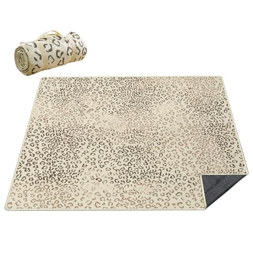 Cuslnox Picnic Blankets Waterproof Foldable Extra Large,80'x 80' Outdoor Beach Blanket Sandproof,3-Layer Lightweight Handy Mat Tote Picnic Camping Rugs for Outside Your Rv(Cheetah Leopard)