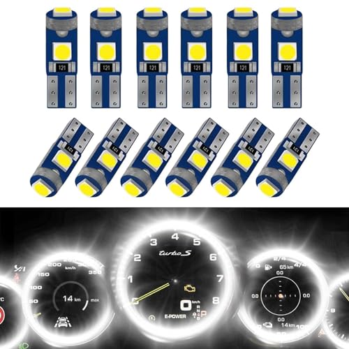 12PCS Bombilla LED T5 para tablero, luz blanca