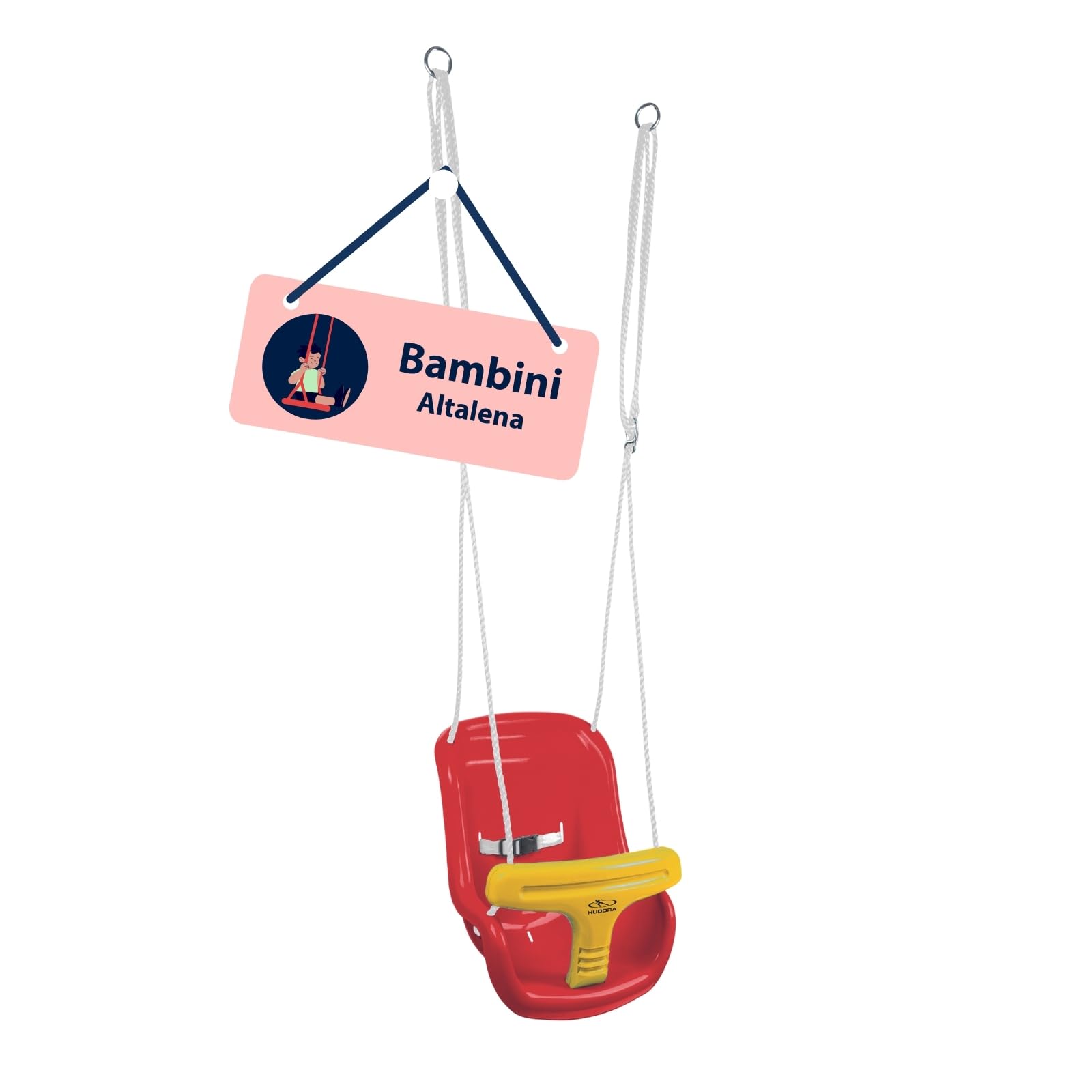 HUDORA Altalena baby rossa/gialla | Altalena da giardino regolabile da 120 a 180 cm I Baby swing da esterno I Altalena per bambini con archetto di sicurezza e cintura I Carico massimo di 25 kg