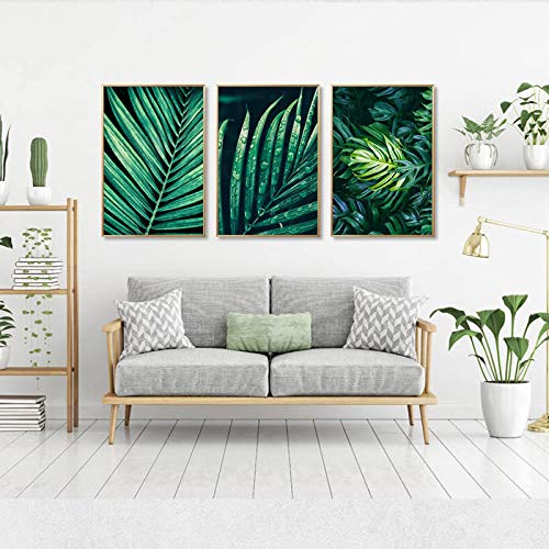 Affiche d'art mural feuilles vertes triptyque tropical moderne 70x100 cm