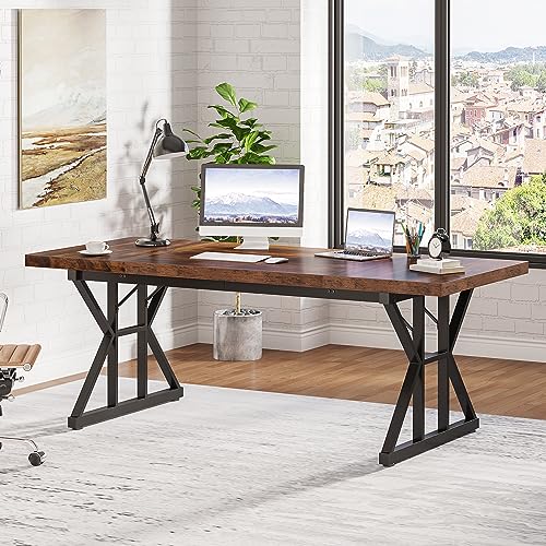 Tribesigns 70.8-Inch Executive Desk, Large Computer Office Desk Workstation, Modern Simple Style Laptop Desk Study Writing Table Business Furniture for Home Office (Brown/Black, 70.8 Inch) by Tribesigns - Image 4