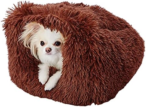 Petio AWY R Fluffy Dome Bed for Dogs and Cats, Dark Brown