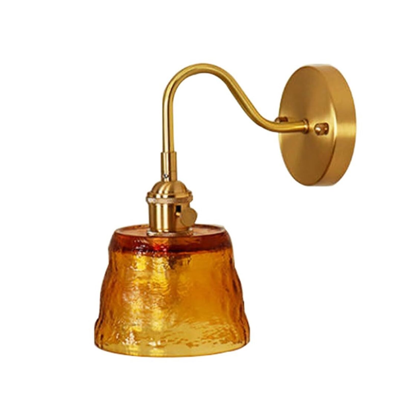 HUAYUSEDF Vintage Gooseneck Glass E27 Brass Wall Sconce for Living Room Bedroom Bedside Bar Farmhouse(Amber)