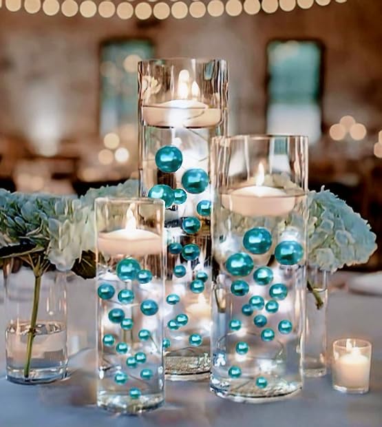 100 Floating Turquoise Blue Pearls & Matching Sparkling Gems-Fills 2 Gallons of The Most Crystal Clear Gels for The Floating Effect-Exclusive Measured Floating Kit-White Submersible Fairy Lights