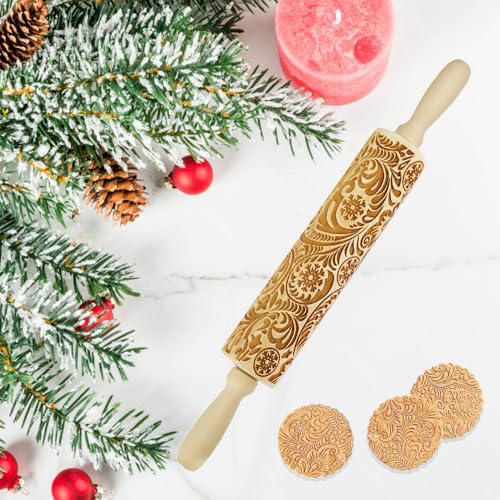Weihnachten Geprägt Teigroller, Nudelholz, Teigroller mit Abnehmbare Ringe, Holz Nudelhölzer mit Muster 3D, Weihnachten Prägerollen,für DIY Küche...