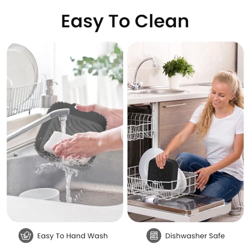 Redfly 2 Pack Silicone Air Fryer Liners, Square Reusable Non-Stick Basket Inserts for 4-5 QT Air Fryers, Dishwasher Safe Parchment Paper Replacement Accessories Gray & Black