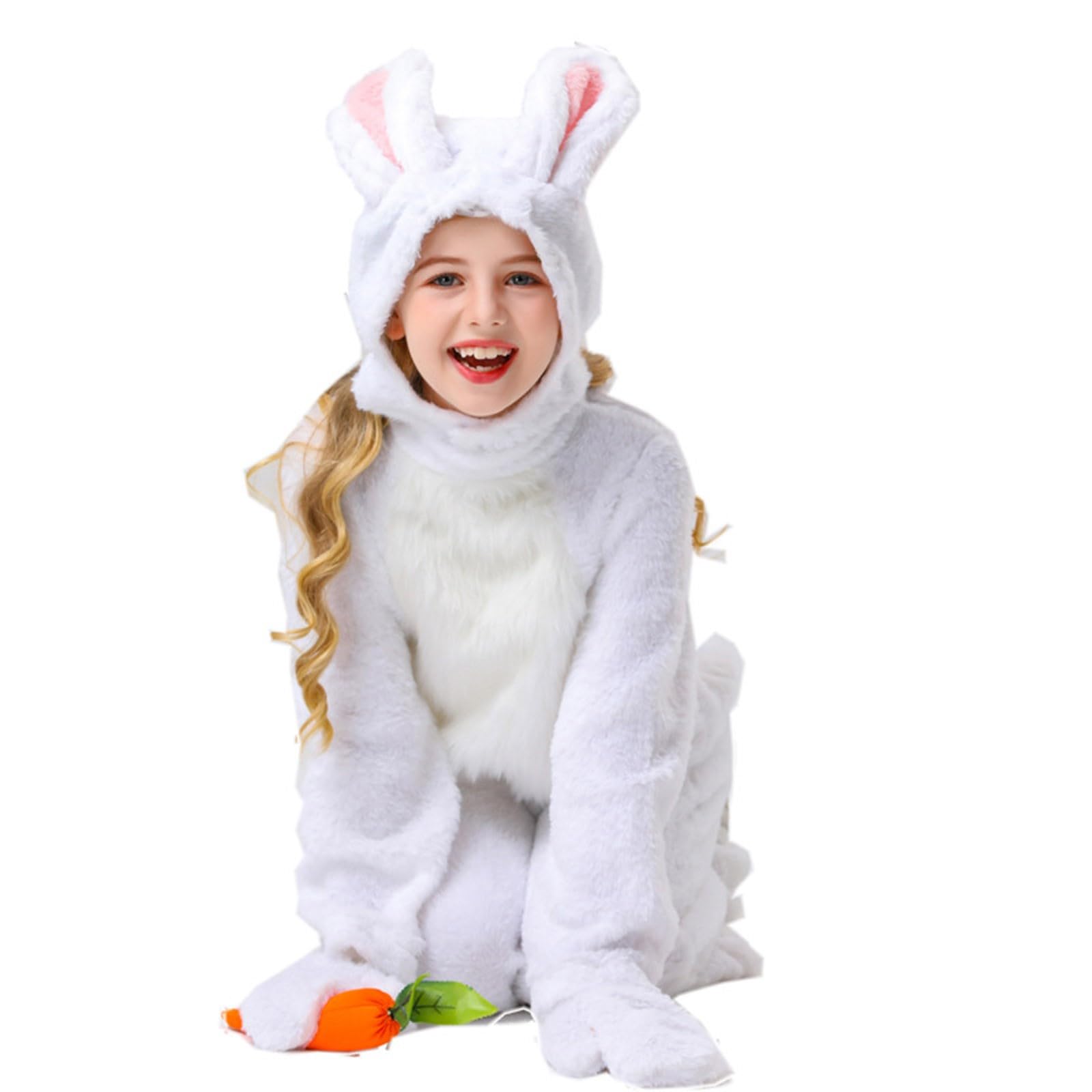 Kostium zajączka wielkanocnego dla dzieci, zwierzęcy, kombinezon z kapturem, królik, strój z rękawiczkami i ochraniaczami stóp, kostium dla dzieci, cosplay, fantazyjny kostium na wielkanocne parady i