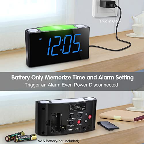 Digital Alarm Clock For Bedroom - 7 Color Night Light,2 Usb Chargers,7.5" Large Number Screen & Slider Dimmer,12/24 H,Battery Backup,Easy Loud Electric Alarm Clock For Heavy Sleeper,Boy&Girl Kids Teen #TOP2