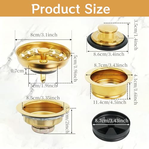 10 piezas Colador de fregadero de cocina 3-1/2 pulg acero inoxidable dorado miniatura 2