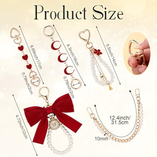 5 Pcs Bag Extender Chain Pearl Bow Purse Charm - Image 3