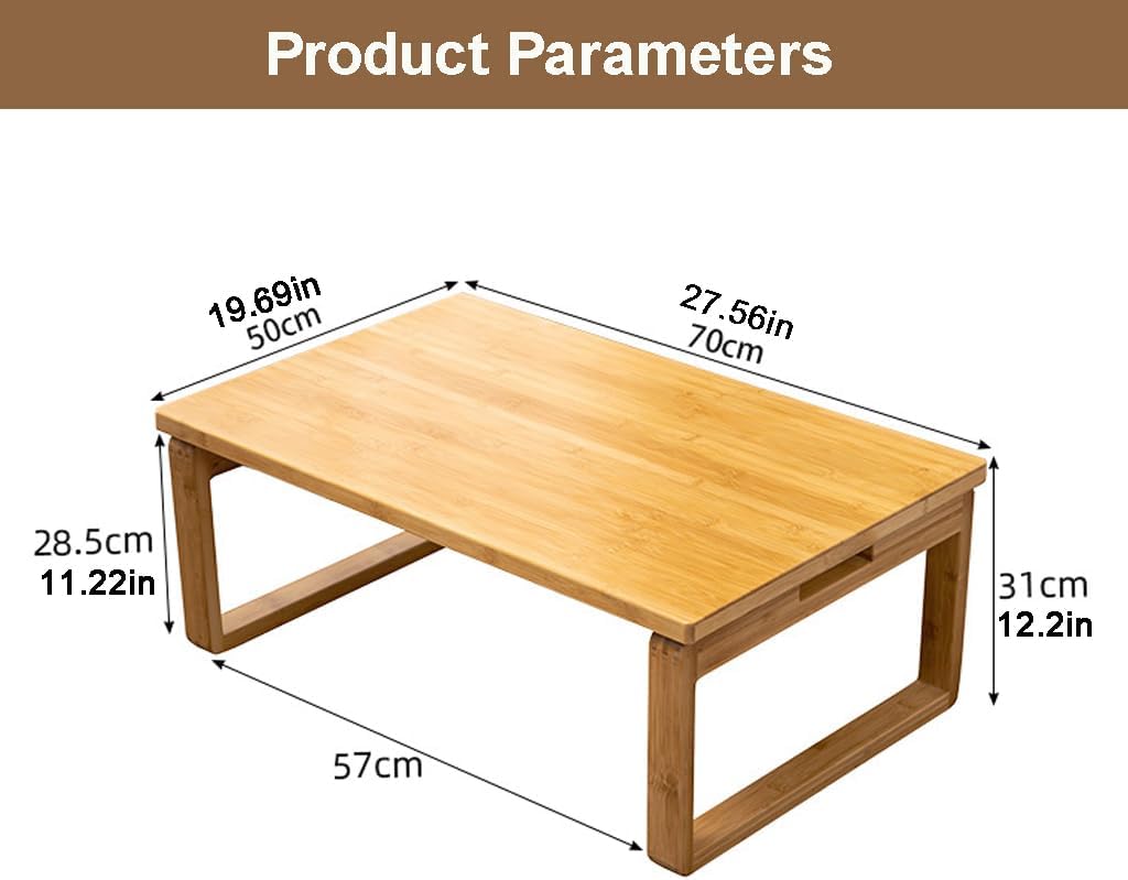 Portable Rectangle Foldable Coffee Table Japanese Tea Table, Bamboo Low Table for Sitting on The Floor, Dining Table, Tatami Table for Living Room Bedroom Meditation (Size:27.6*19.7*12.2in)