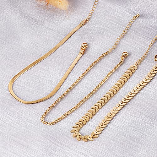 Gold Anklet Bracelets For Women 18K Gold Plated Handmade Dainty Layered Anklet Heart Ankle Chain Flat Anklets For Women Cute Summer Beach Foot Charm Adjustable Size Jewelry Personalized Gifts #TOP4