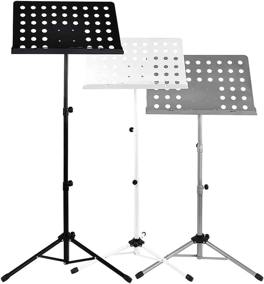 Notenständer, Orchesternotenständer, Notenständer, tragbarer Notenhalter aus Metall, zusammenklappbarer Notenständer mit Tragetasche zum Lernen, für Zuhause und Outdoor-Konzerte (Farbe: Silber) (