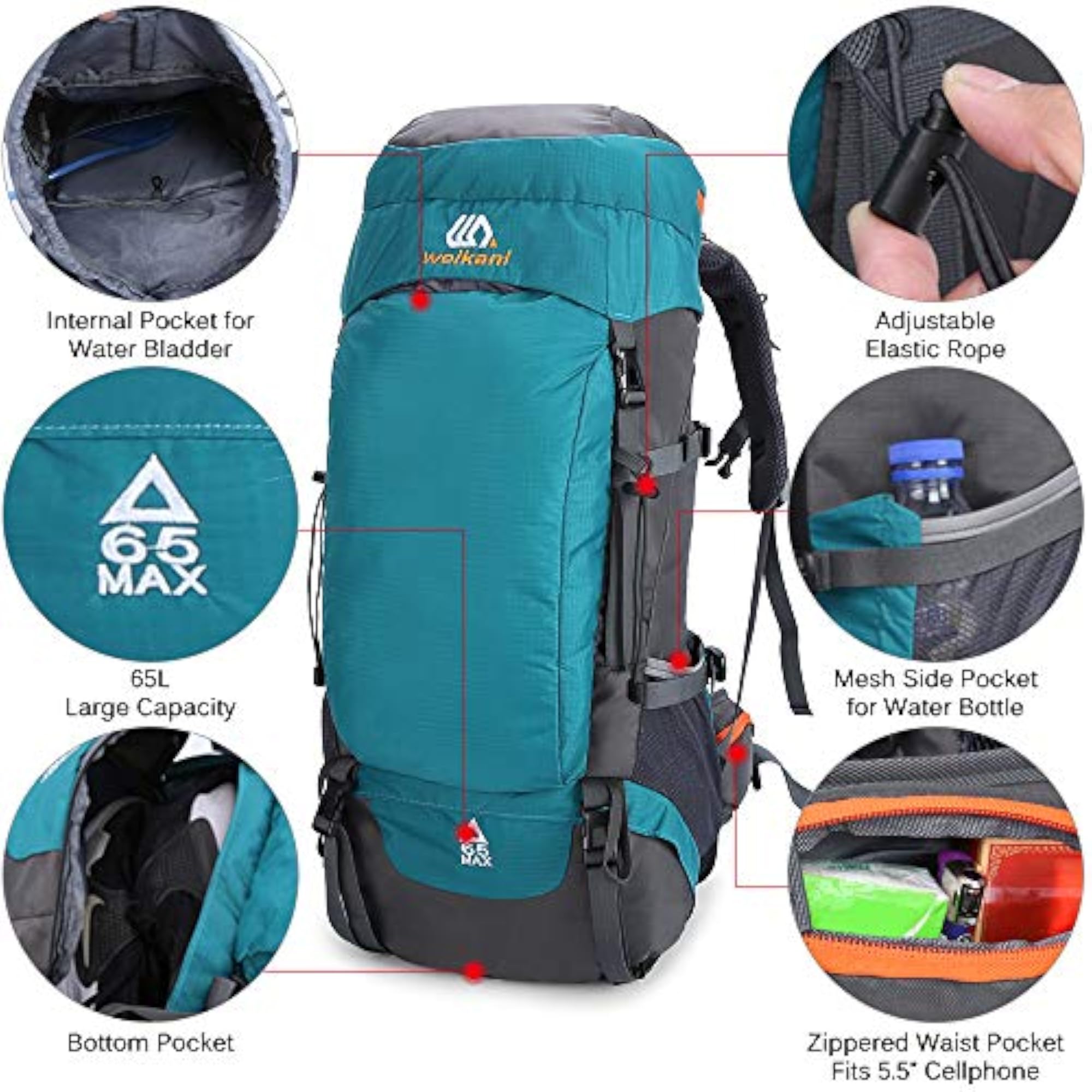 65L Hiking Backpack for Outdoor Travel
