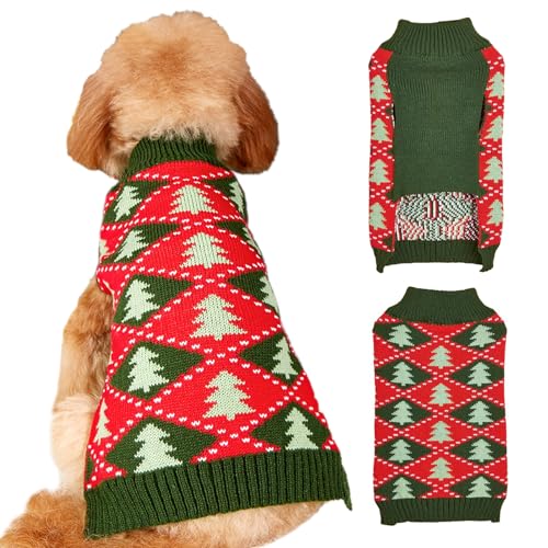 Jecikelon Knit Christmas Dog Sweater for Small Dogs Winter Knitwear Puppy Clothes Soft Warm Pullover Pet Outfits Doggy Cat Clothing (Medium, Green)