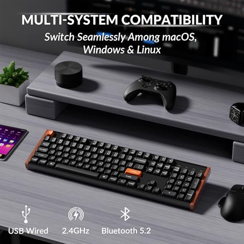 Image of Keychron K10 HE Hall Effect Keyboard, Ultra-Fast Lime Magnetic Switch, Full-Size Tri-Mode Wireless Keyboard with Rapid Trigger, Adjustable Actuation, RGB, Aluminum + Wood Frame - Black