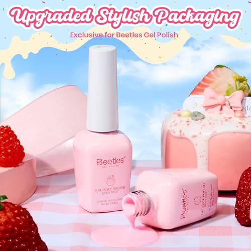 Image of Beetles Pink Gel Polish - Taste of Summer Strawberry Milk, Light Pink Gel Nail Polish for Pastel Nails, Same Color Bottle, Summer Nails Art Salon Long Lasting Soak Off UV LED Nails Lamp
