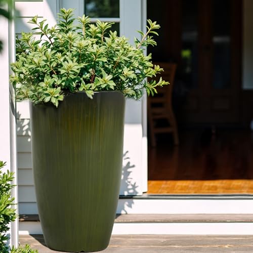 Worth Garden 23.5" H. Large Plastic Planters - Set of 2 Gradient Green Glossy Smooth Finish - Tall Plant Pots for Indoor & Outdoor Use - Decorative Lightweight Flower Pots for Front Porch, Patio, Deck - Image 3