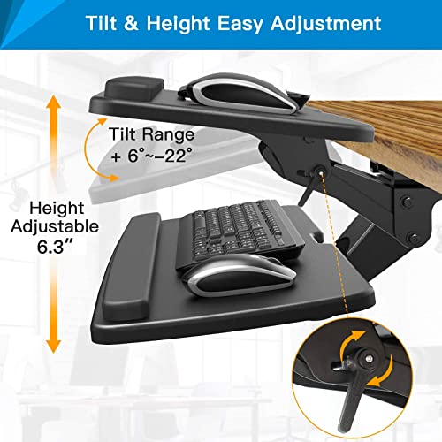 Huanuo Keyboard Tray Under Desk, 360 Adjustable Ergonomic Sliding Keyboard & Mouse Tray, 25" W X 9.8" D, Black #TOP1