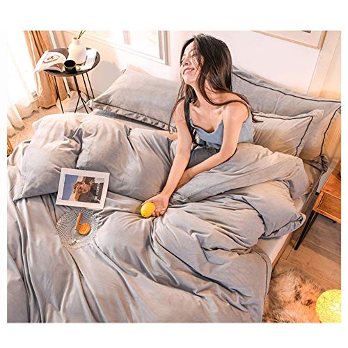 Jiaquhome 4-Piece Duvet Cover And Pillowcase Set Bedding Girls Bedroom Winter Thick Crystal Velvet Solid Color Double Sided,Grey,King #TOP1