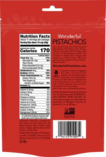 Image of Wonderful Pistachios No Shells, Chili Roasted Nuts, 11 Ounce Resealable Bag, Protein-Snacks, Gluten Free College-Snacks, HealthySnacks for Adults (Pack of 2)