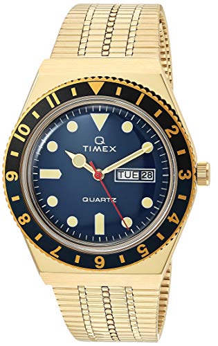 Timex 38 mm Q Timex Black/Blue 3-H Gold Case Blue Dial Gold Bracelet Gold/Blue/Gold One Size