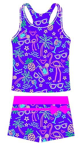 Image of UNIFACO Girls Swimsuits Two Piece Tankini Bathing Suits Boyshort Summer Beach Rash Guard Swimwear for 4-13T