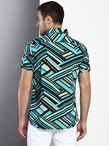 Image of Dennis Lingo Men's Abstract Print Slim Fit Rayon Casual Shirt with Spread Collar & Half Sleeves