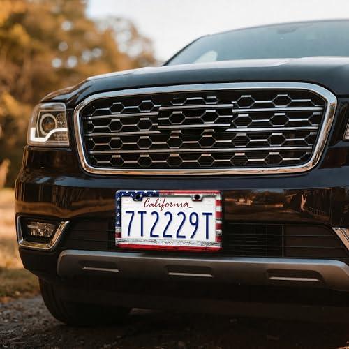 Image of American Flag License Plate Frame 2 Pack Patriotic Plate Holder