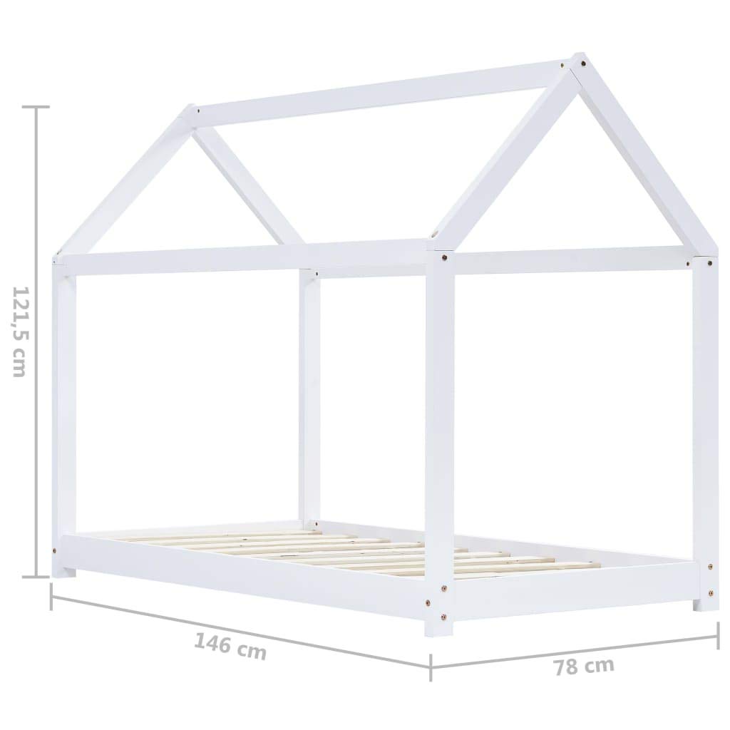BaraSh Kinder-Bettgestell Weiß Massivholz Kiefer 70 x 140 cm Hausbett Deko Bett Kinder Kinderbett Hausbett Kinder Bodenbett