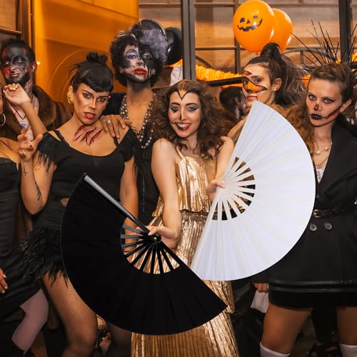 MDDRUIQI Hand Fans for Women Foldable - Rave Fan - 2 Pack Large Folding Fan | Halloween Party Favors - Nylon-Cloth Vintage Retro Fabric Fans Chinese Kung Fu Tai Chi Festival Dance Hand Held Fan