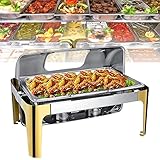 [Concha de 180 °]: la tapa del Rectangular Chafer Warmer se puede doblar en 180 °, abriéndose y cerrándose suavemente, lo que le facilita recoger y colocar los alimentos. Al mismo tiempo, puede observar la comida en el interior sin abrir la tapa a través de la tapa de vidrio visible, y comprender el estado de la comida en tiempo real y asegurarse de que la comida esté deliciosa.