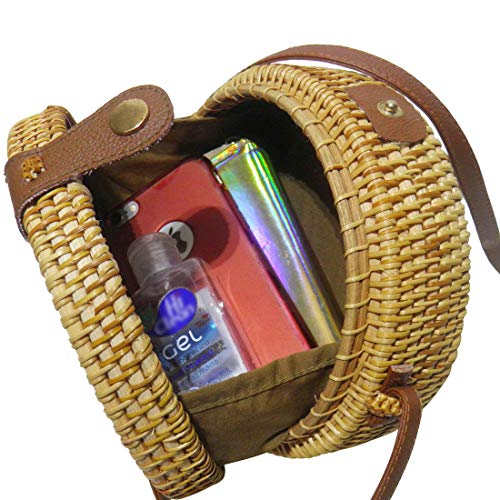 Bolsa de Ombro Tendencia Verao Bali Rattan Redonda Palha Moda