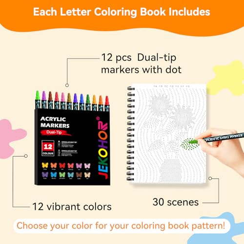 Image of Adult Coloring Book Set:3 PCS Dot Coloring Books for Adults with 90 Patterns and 12PCS Acrylic Markers,Dot Art for Adults to Relax and Relieve Anxiety Gifts-(Animal & Flowers Plant & Countryside)