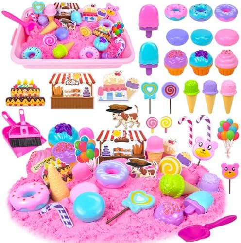 Ice Cream Sensory Bins, Play Sand Kit Sandbox Sand Toys for Kids Ages 3 4-8
