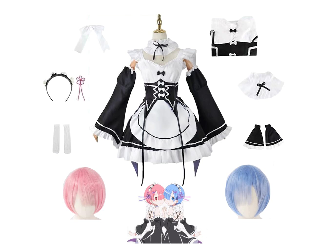 【リゼロ】ラム　レム　2キャラ可能　Sサイズ　コスプレ衣装　E-9462★ ラム＆レム コスプレ衣装 【Re:ゼロから始める異世界生活