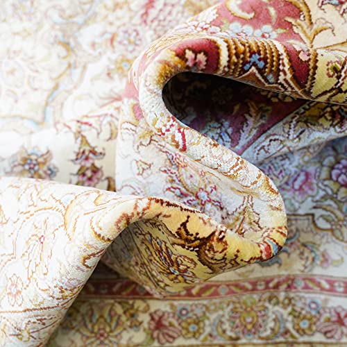 Yuchen Rug Oriental Silk Rug 9X12 Beige Hand Knotted Traditional Antique Floral Luxury Silk Area Rug For Living Room #TOP6