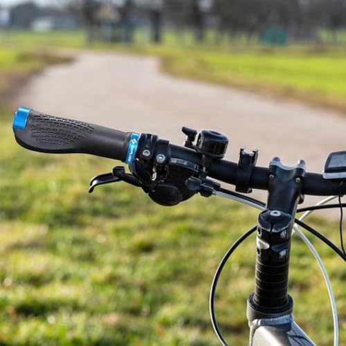 SAPLIZE Bike Grips, Ergonomic Design Bicycle Grips Widen Holding Rubber Bike Handlebar Grips with Aluminum Lock for Mountain Road MTB (Black, Black Rings)