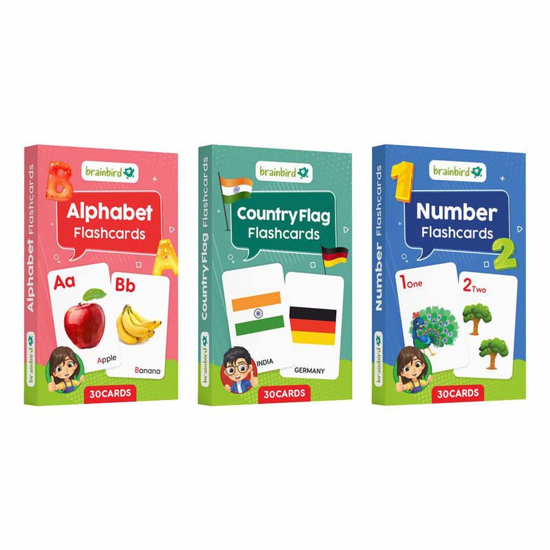 Buy BrainBird Flashcards for Kids Alphabet, Numbers and Country s 30