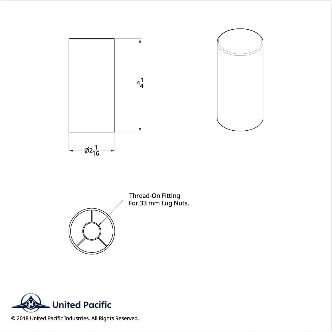 CTW ( ) 33MM x 4 1/4" Tall Cylinder Wheel NUT Cover - Thread-On, 60 Pack, for Truck Semi